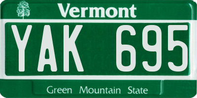 VT license plate YAK695