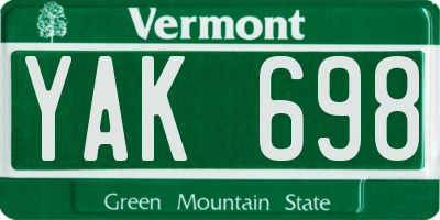 VT license plate YAK698