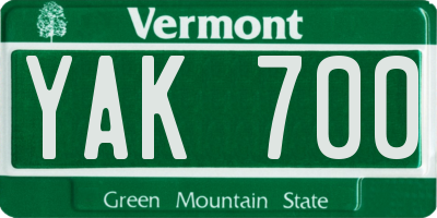 VT license plate YAK700