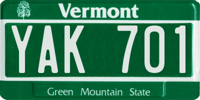 VT license plate YAK701