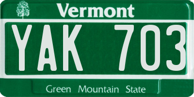 VT license plate YAK703