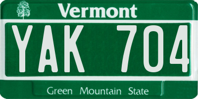 VT license plate YAK704