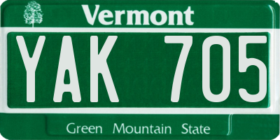 VT license plate YAK705