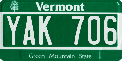 VT license plate YAK706