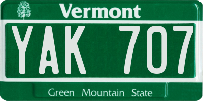 VT license plate YAK707