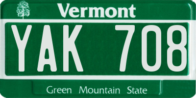 VT license plate YAK708