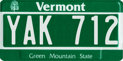VT license plate YAK712