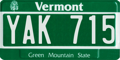 VT license plate YAK715
