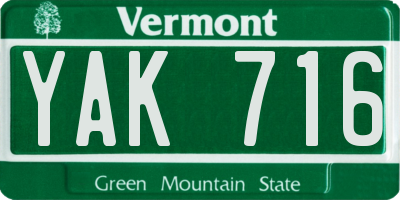 VT license plate YAK716