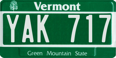 VT license plate YAK717