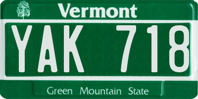 VT license plate YAK718