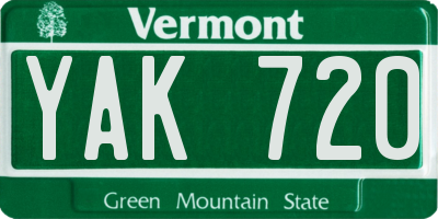 VT license plate YAK720