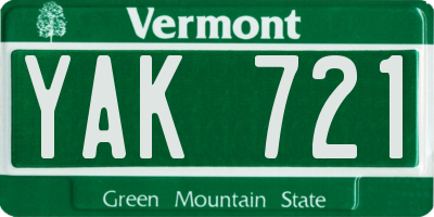 VT license plate YAK721