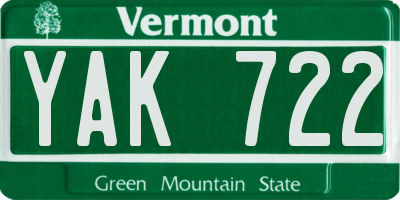 VT license plate YAK722