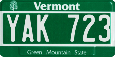 VT license plate YAK723