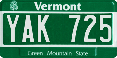 VT license plate YAK725