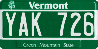 VT license plate YAK726