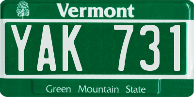 VT license plate YAK731