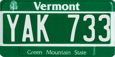VT license plate YAK733