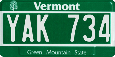 VT license plate YAK734