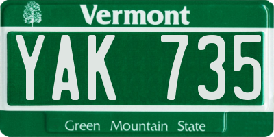 VT license plate YAK735