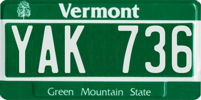 VT license plate YAK736