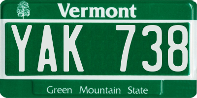VT license plate YAK738