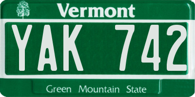 VT license plate YAK742