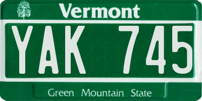 VT license plate YAK745