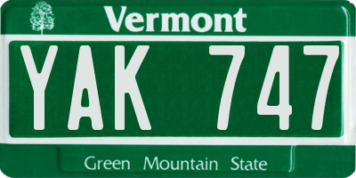 VT license plate YAK747