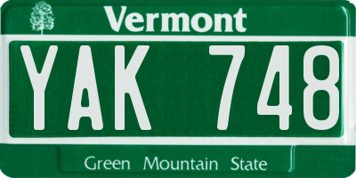 VT license plate YAK748