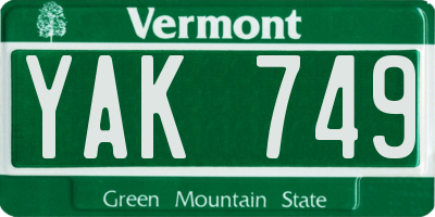 VT license plate YAK749