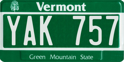 VT license plate YAK757