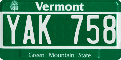 VT license plate YAK758