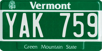 VT license plate YAK759
