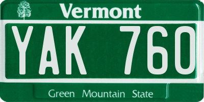 VT license plate YAK760