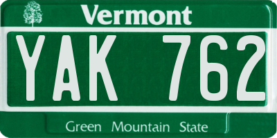VT license plate YAK762