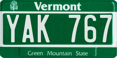 VT license plate YAK767