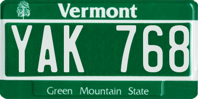 VT license plate YAK768