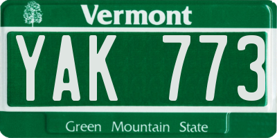 VT license plate YAK773