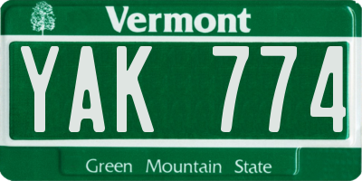 VT license plate YAK774