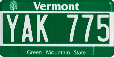 VT license plate YAK775