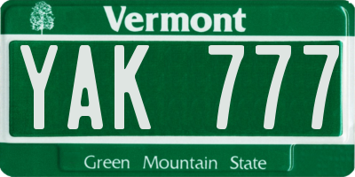 VT license plate YAK777