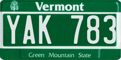 VT license plate YAK783
