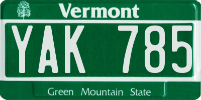 VT license plate YAK785