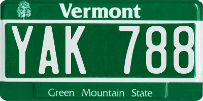 VT license plate YAK788