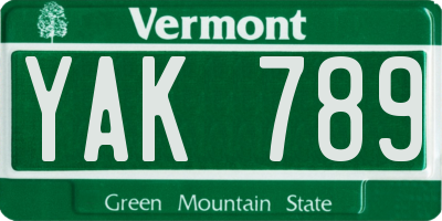 VT license plate YAK789