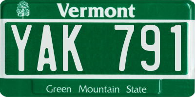 VT license plate YAK791