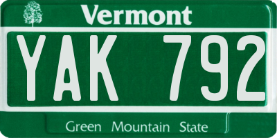 VT license plate YAK792