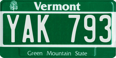 VT license plate YAK793